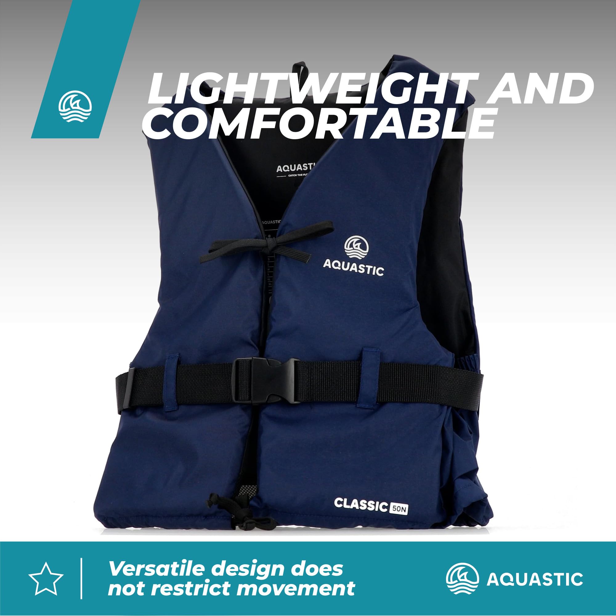 AQUASTIC Classic 50N Sicherungsweste - aus Polyamid, Polyethylenschaum, 50N Auftrieb, Verstellbarer Gürtel, Kordelzug, Trockenschlaufe, Kajak, Schlauchboot