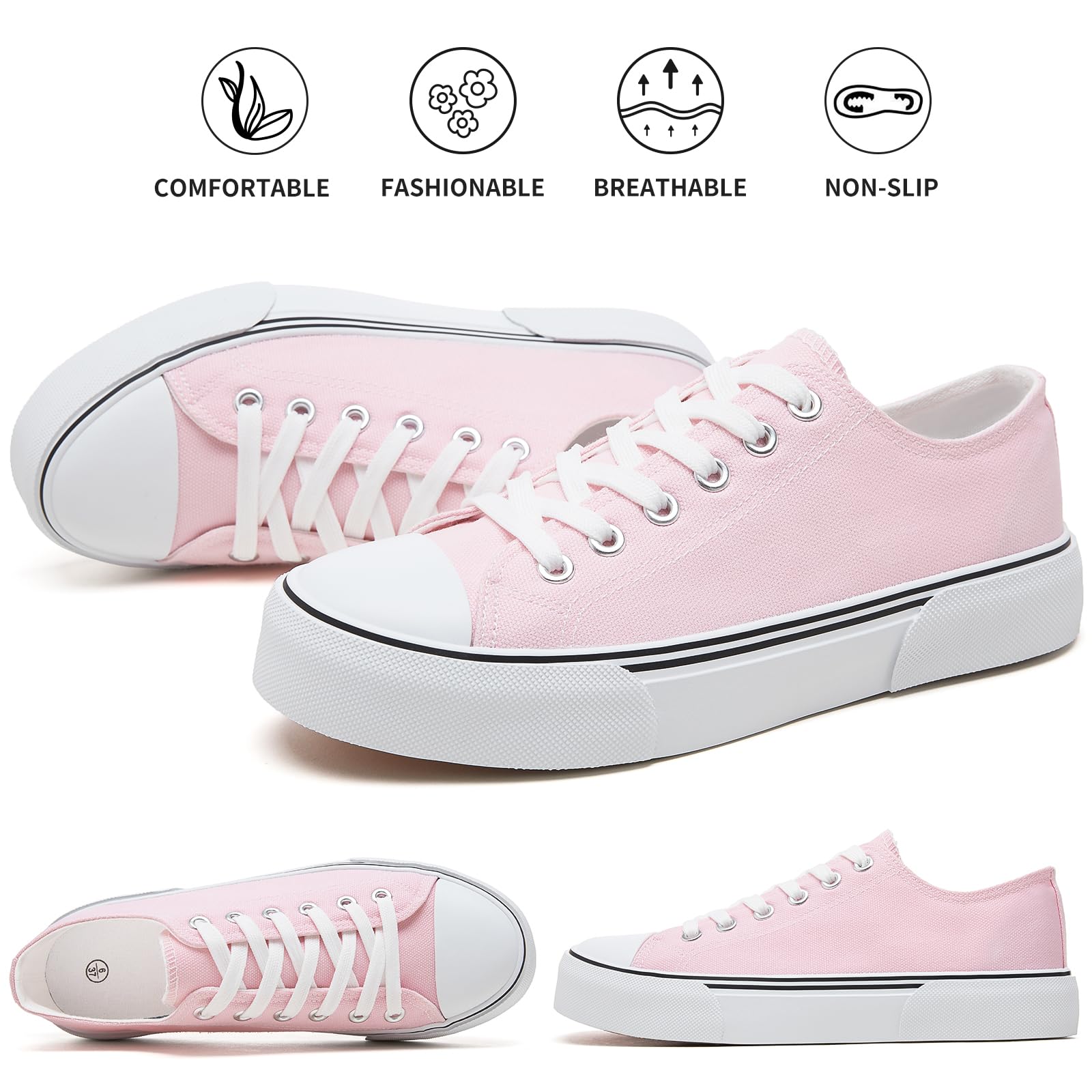 hash bubbie White Sneakers for Women Low Top Canvas Shoes Womens Canvas Sneakers Women's Fashion Sneakers Slip on Casual Tennis Shoes