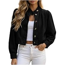YMADREIG Womens Cropped Jean Jacket Soft Puffed Long Sleeve Denim Shirt