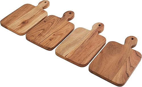 Fitz and Floyd Caleb - Juego de 4 mini tableros de madera de acacia para servir charcutería, color marrón