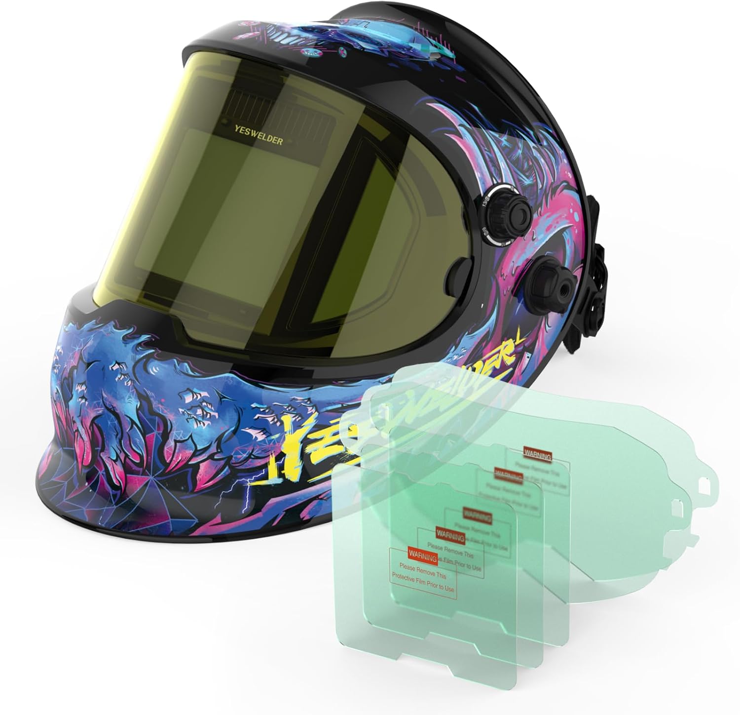 YESWELDER Large Viewing True Color Solar Powered Auto Darkening Welding Helmet with SIDE VIEW & Replacement Lens