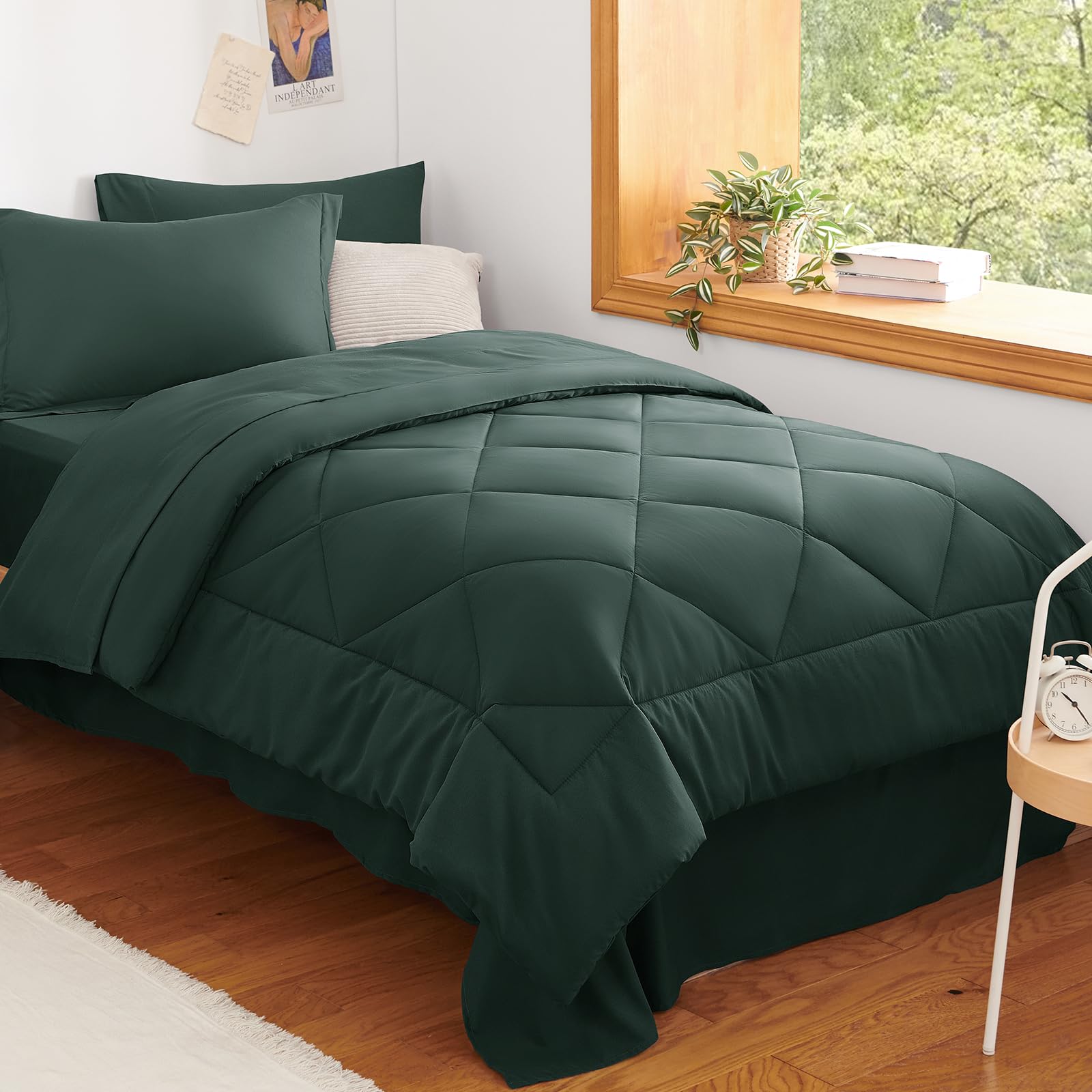CozyLux Twin XL Comforter Set 68"x88" Forest Green - 5 Piece Bed in a Bag