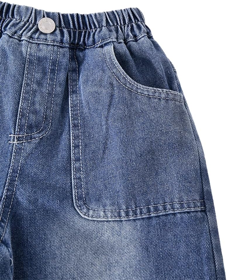 Nivne Tco Toddler Boys Jeans Casual Multi-Pocket Elastic Waistband Loose Fit Straight Leg Denim Pants - Image 4