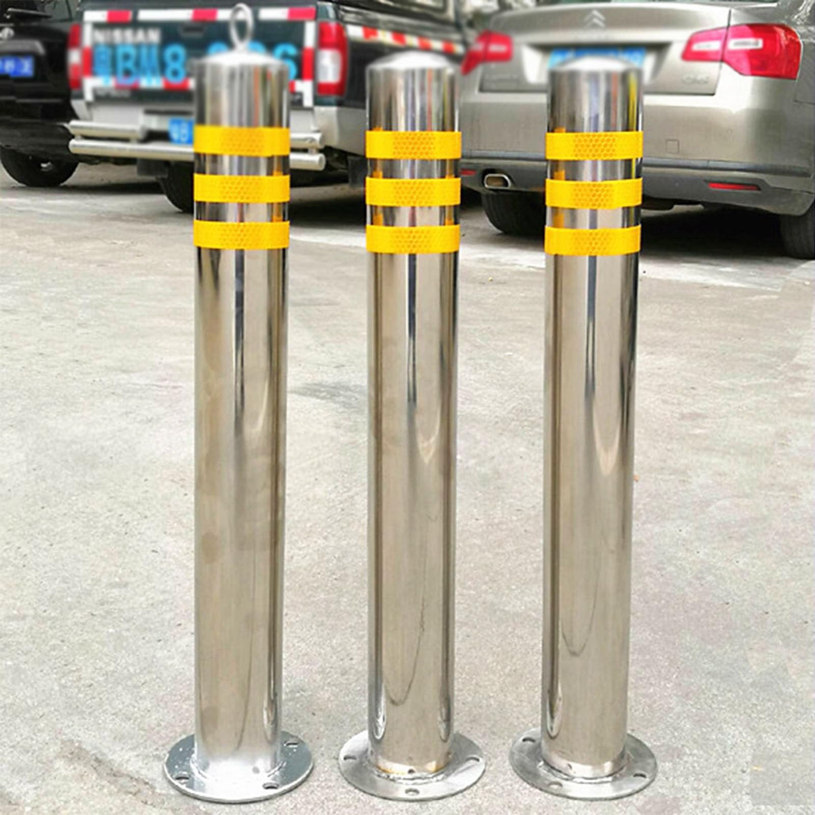 Postes de bolardo de seguridad para calzadas, construcción de acero duradero, columna de advertencia de tubería gruesa para protección de vehículos y gestión del tráfico