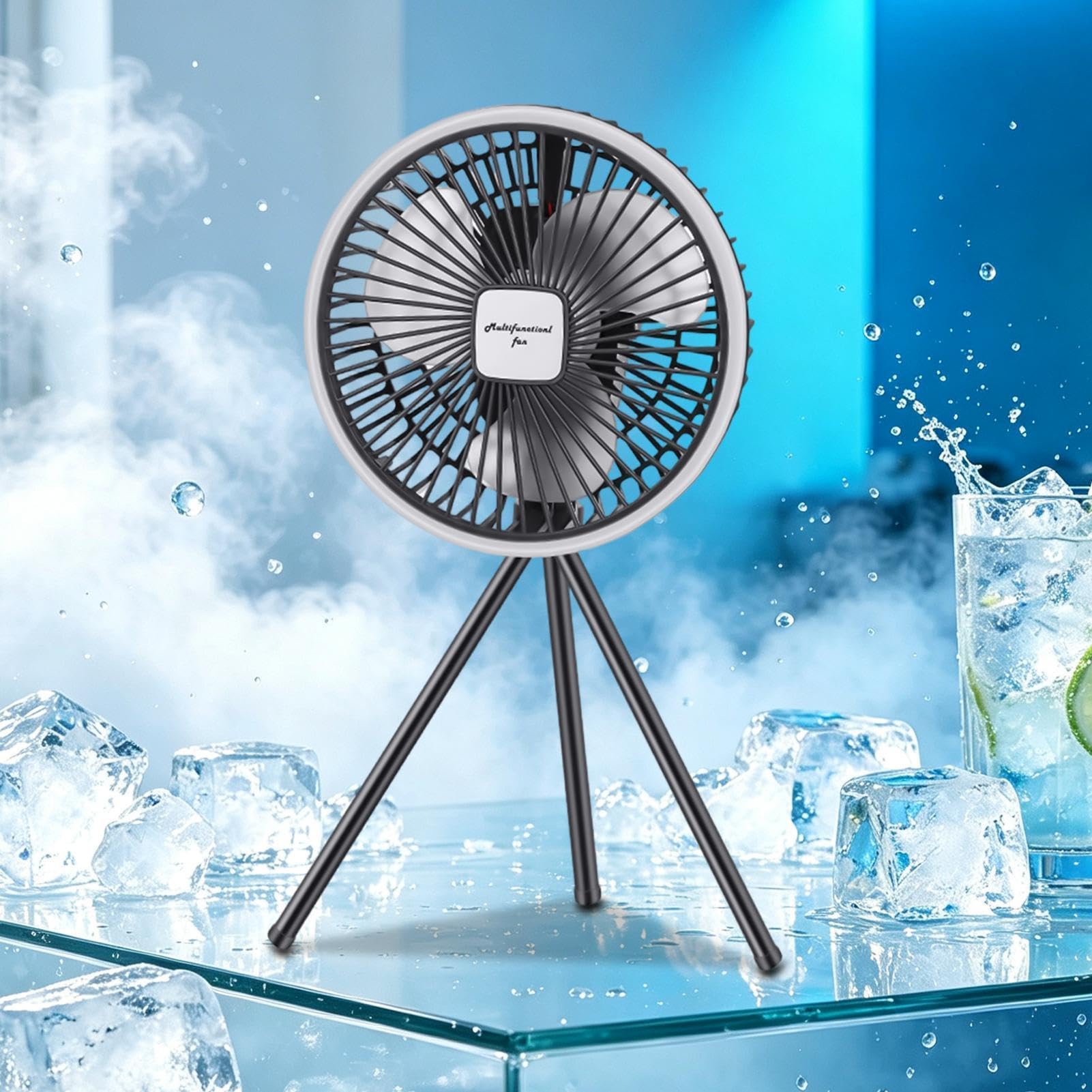 Ventilatore solare per esterno Soffiatore D'Aria Da Terra E Tavolo Con | Ventola Con Pannello Solare E Luce Per Pesca, Terrazza, , Picnic, Viaggio, Campeggio, Spiaggia, Giardino E Tenda