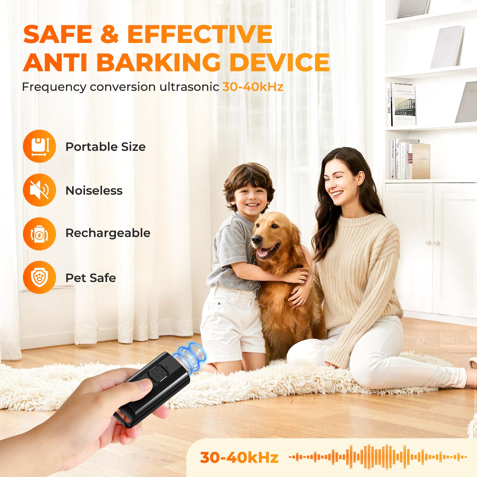 Bubbacare Antibell Ultraschall Gerät, Handgerät Anti Bell Gerät Hunde, Leistungsstark Hunde Bellen Stoppen mit LED, Antibell für Drinnen Draußen, Anti Hund Bellen für Kleine Mittel Große Hund