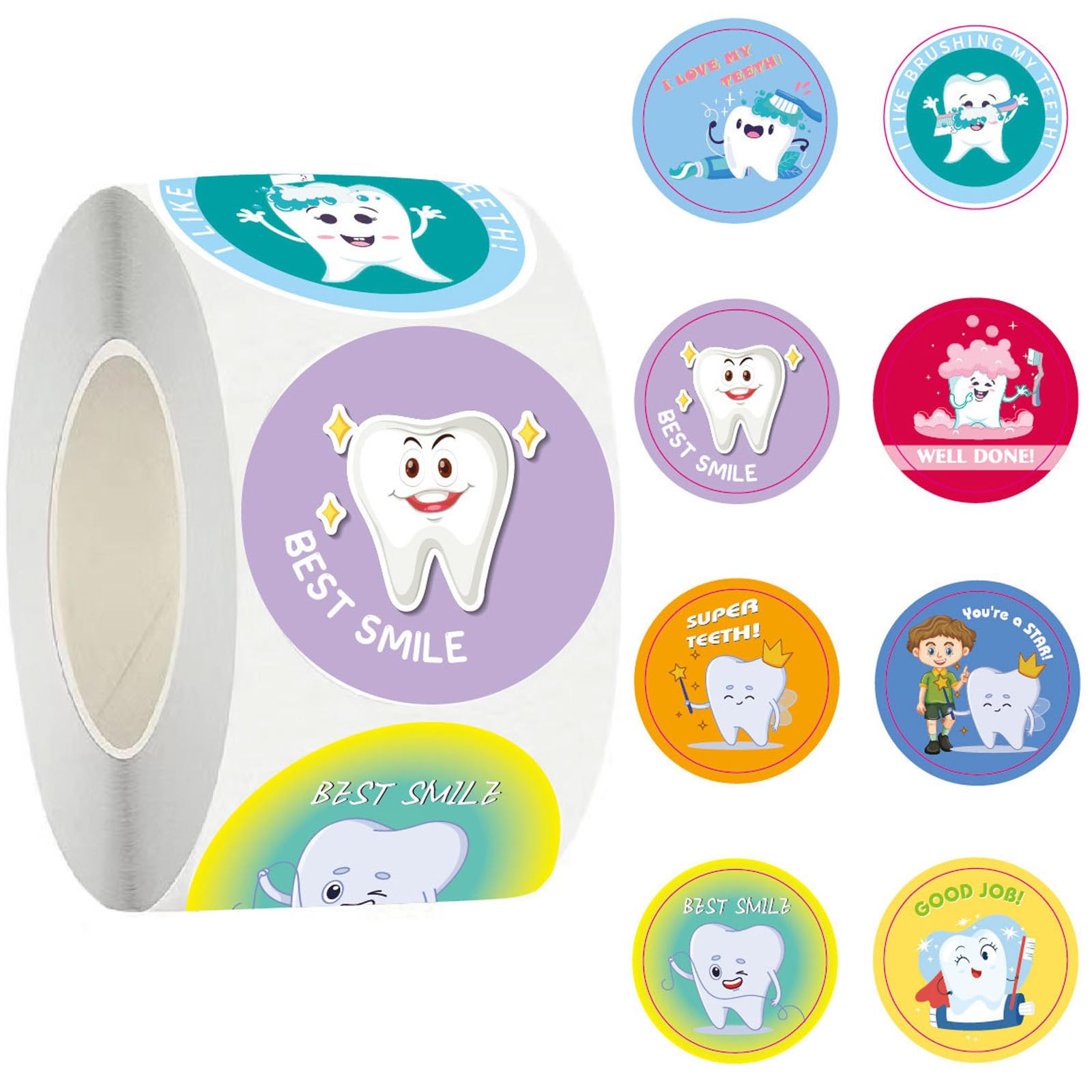Ceonam Multicolor 500 Pcs 1.5 Inches Tooth Reward Stickers For Kids, Dentist-Themed Cartoon Tooth Stickers Roll Self-Adhesive Labels For Dental Clinics, Patient Gifts, Classroom Rewards, Diy Craft, Scrapbooking
