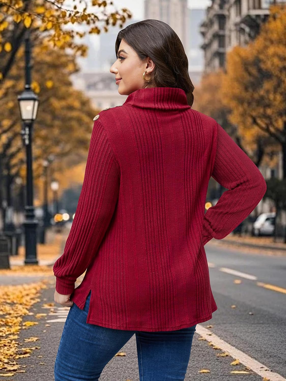 Siddhe Plus Size Turtleneck Tops for Women High Neck Long Sleeve Tunic with Pockets Fall Winter Sweater XL-5XL - Image 2