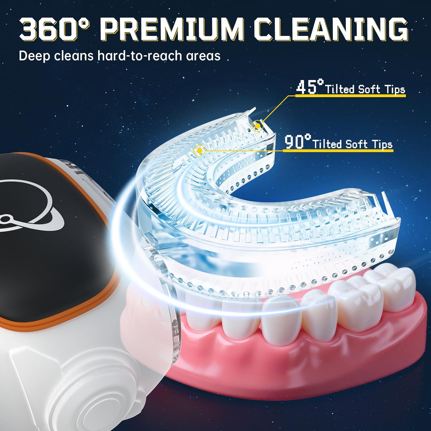 Kids U-Shaped Electric Toothbrush with 4 Brush Heads, Sonic Toothbrush Kids with 5 Modes & 60s Timer, Cartoon Astronaut 360-Degree Cleaning, IP64 Waterproof & Dustproof (Ages 2-6)