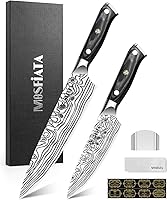 Vista 16 de MOSFiATA - Cuchillo de chef profesional súper afilado de 8 pulgadas con protector de dedos y sacapuntas, acero inoxidable alemán de alto carbono