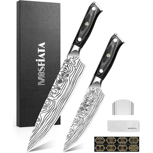 MOSFiATA 2Pcs Chef Knife Set, Sharp Kitchen Knife High Carbon German EN1.4116 Stainless Steel Cooking Knife, 9"&6" Chopping Knife Kitchen Knives Set with Ergonomic Handle, Gift Box