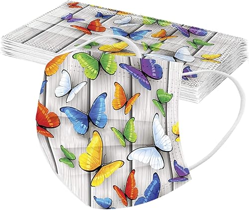 Miniatura 3 de 50 cubrebocas desechables de mariposa para adultos, transpirables, desechables, con diseños de mariposas