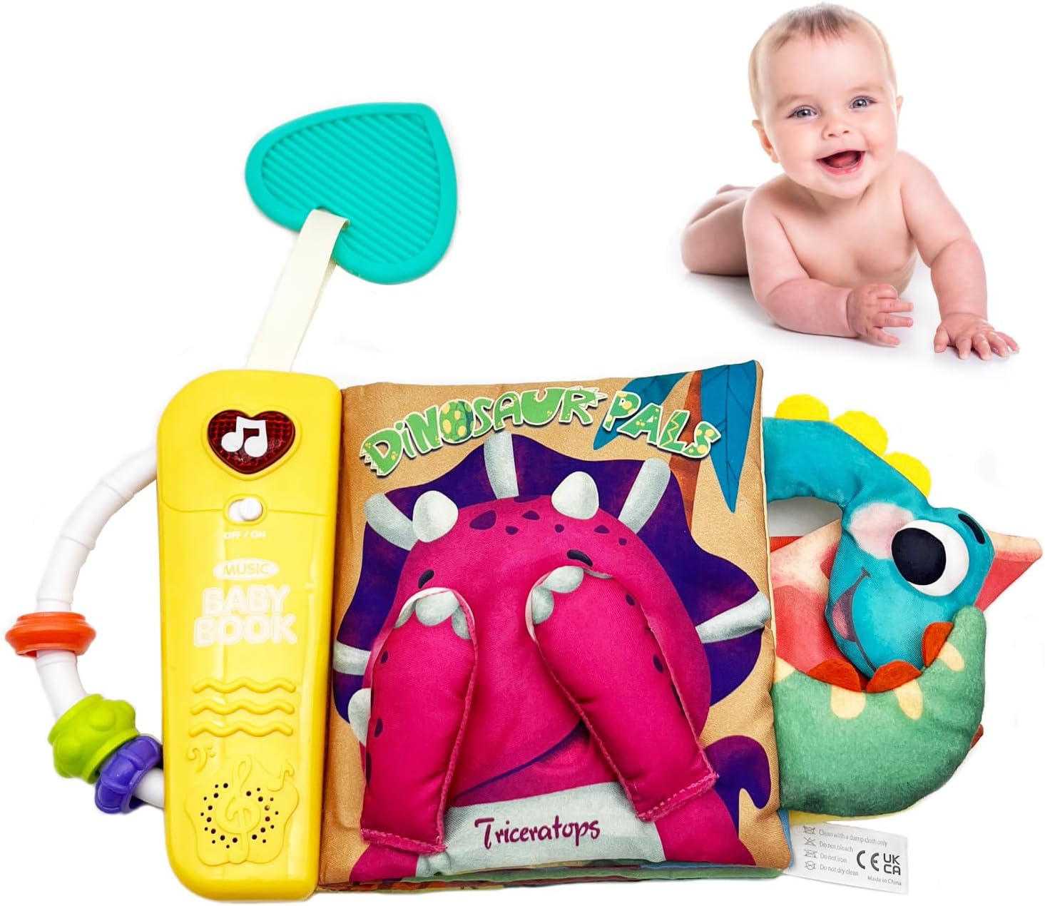 Baby Books Toys, Touch and Feel Music Cloth Book for Infant Baby 6-12-18 Months, Early Learning Education Shower Easter Gifts for Boys Girls (Dinosaur Pals)