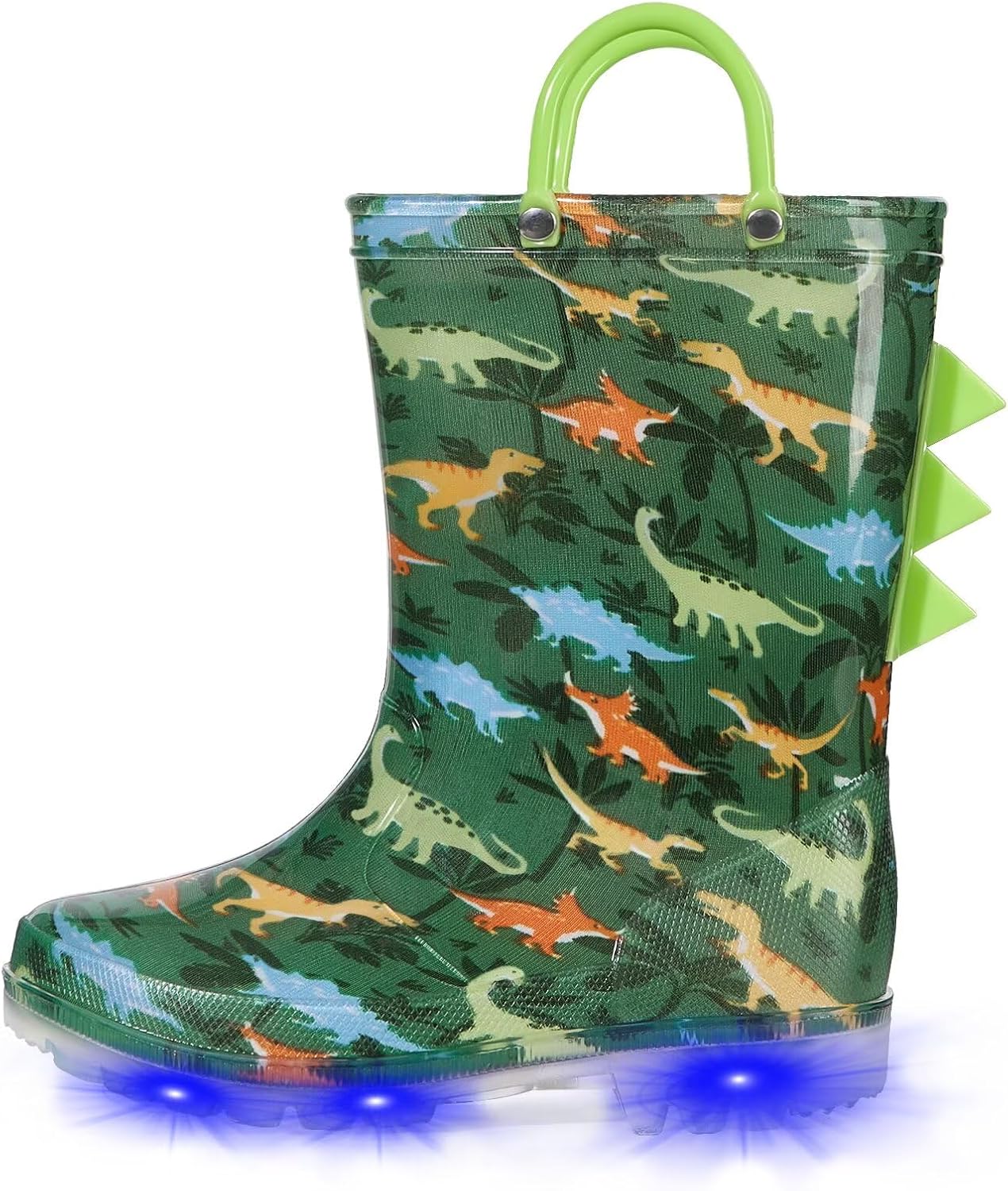 EUXTERPA Toddler Kids Waterproof Light Up Rain Boots Patterns and Glitter Boots with Handles for Boys Girls