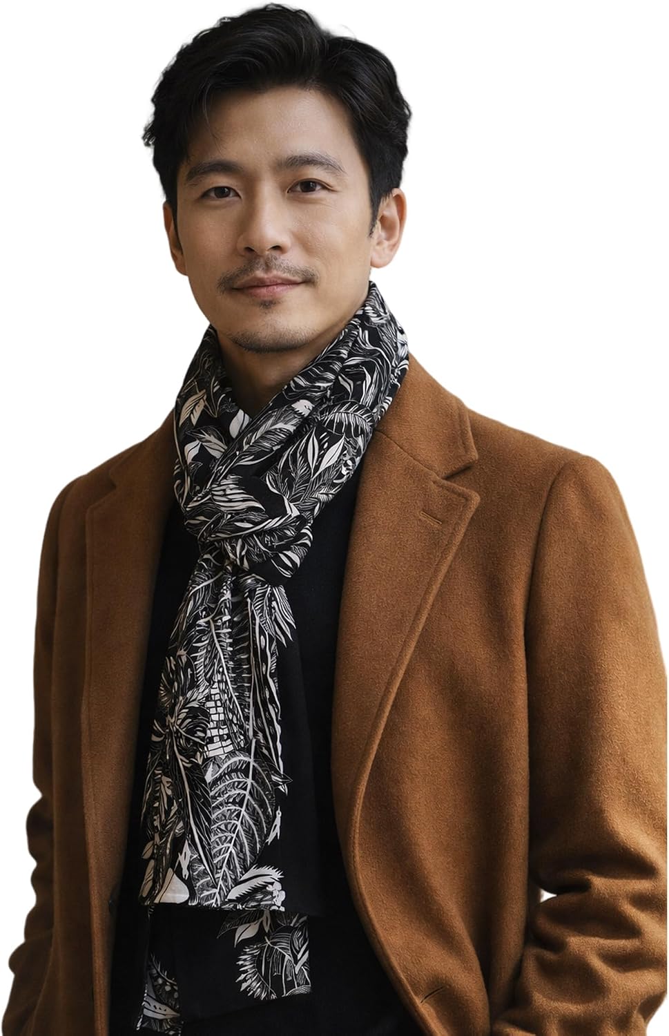Men’s 100% Mulberry Silk Scarf 67"x8.7", Luxury Double-Layer Reversible Fine Silk Twill, Elegant Winter Accessory