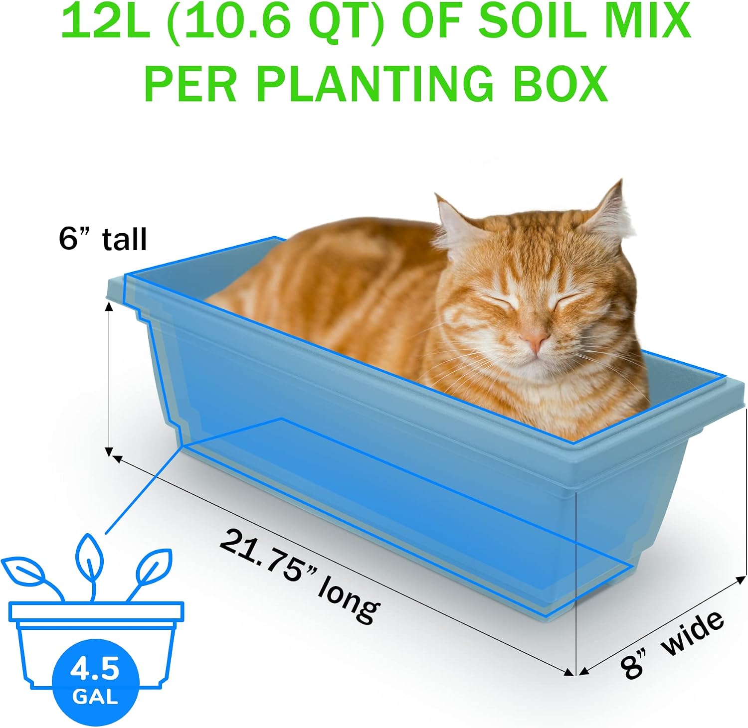Outland Living Rectangular Plastic Planters 21.75 Inch 4 Pack - Window Planter Box for Outdoor and Indoor Herbs, Vegetables, Flowers and Succulent Plants (Small 4-Pack, Granite Grey)
