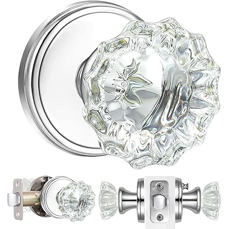 SHINY HANDLES Vintage Glass Door Knobs Interior, Clear Crystal Door Knobs with Lock, Privacy ...
