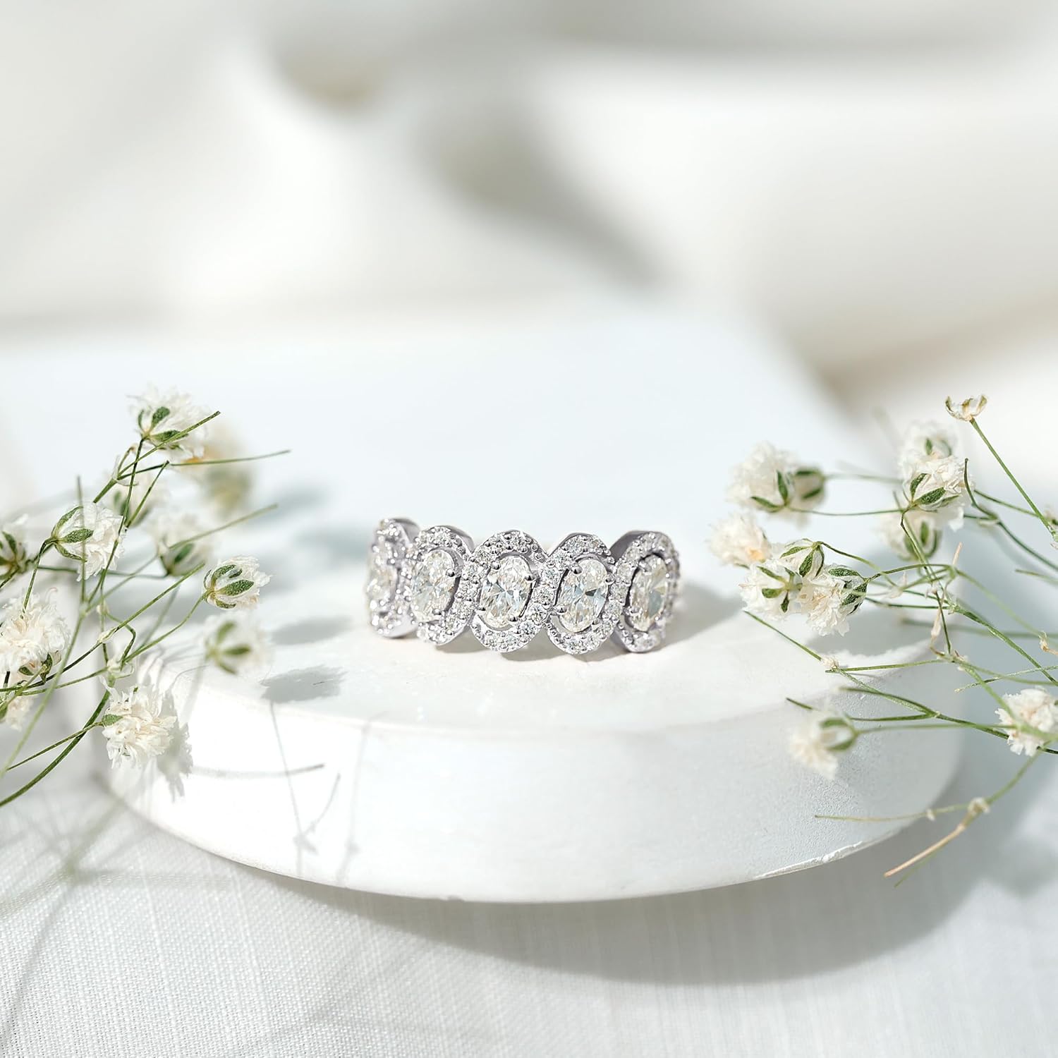 Certified Lab Grown Diamond Eternity Ring For Women, Ef-Vs Quality, Oval Diamond Wedding Band - With Jewelry Box