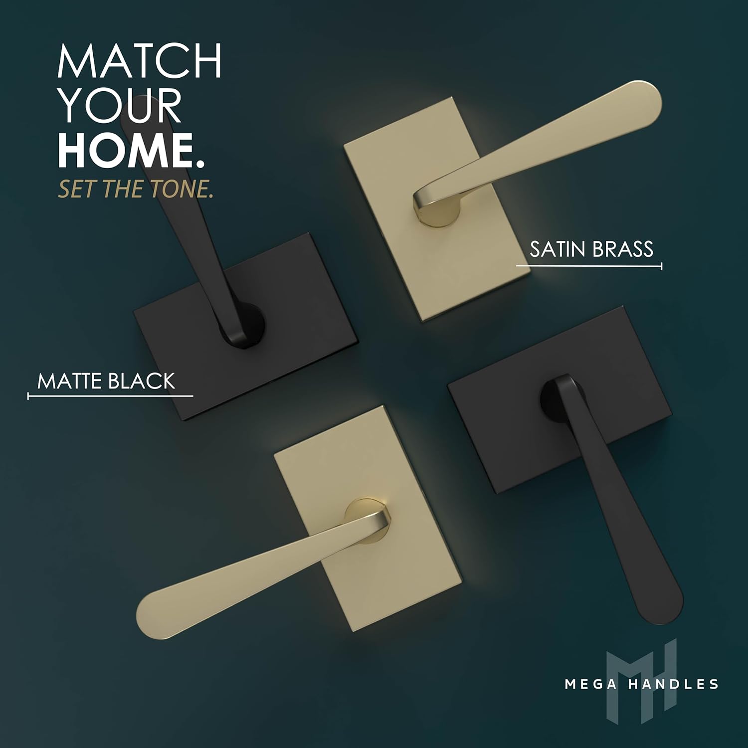 Mega Handles Serrano Passage Door Handle - 1 Pack Reversible Black Door Handle, Heavy Duty No Lock Door Handles Interior for Closet & Hallway, Fits All Standard Door Sizes - Matte Black