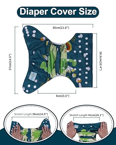 Miniatura 30 de babygoal Fundas de pañales de tela, paquete de 6 con bolsa húmeda para pañales ajustados y prepliegues con refuerzos dobles, ajustables y