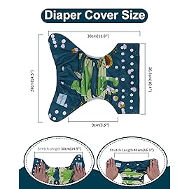 babygoal Cloth Diaper Covers 6 Pack with Wet Bag for Fitted Diapers and Prefolds with Double Gussets, Adjustable and Reusable for Baby Boys 6DCF13-B