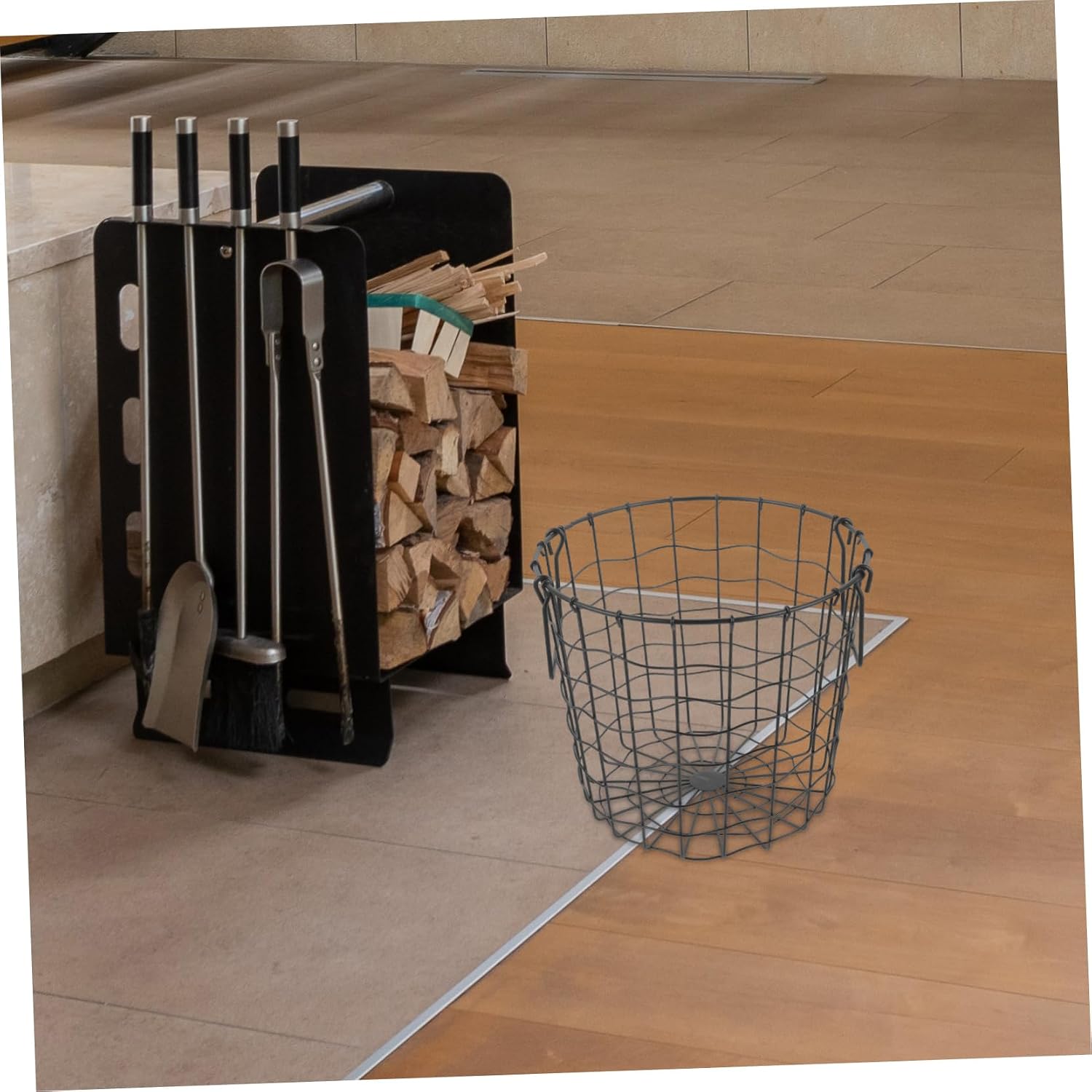 Mikikit Black Iron Firewood Holder Basket for Outdoor Log Storage