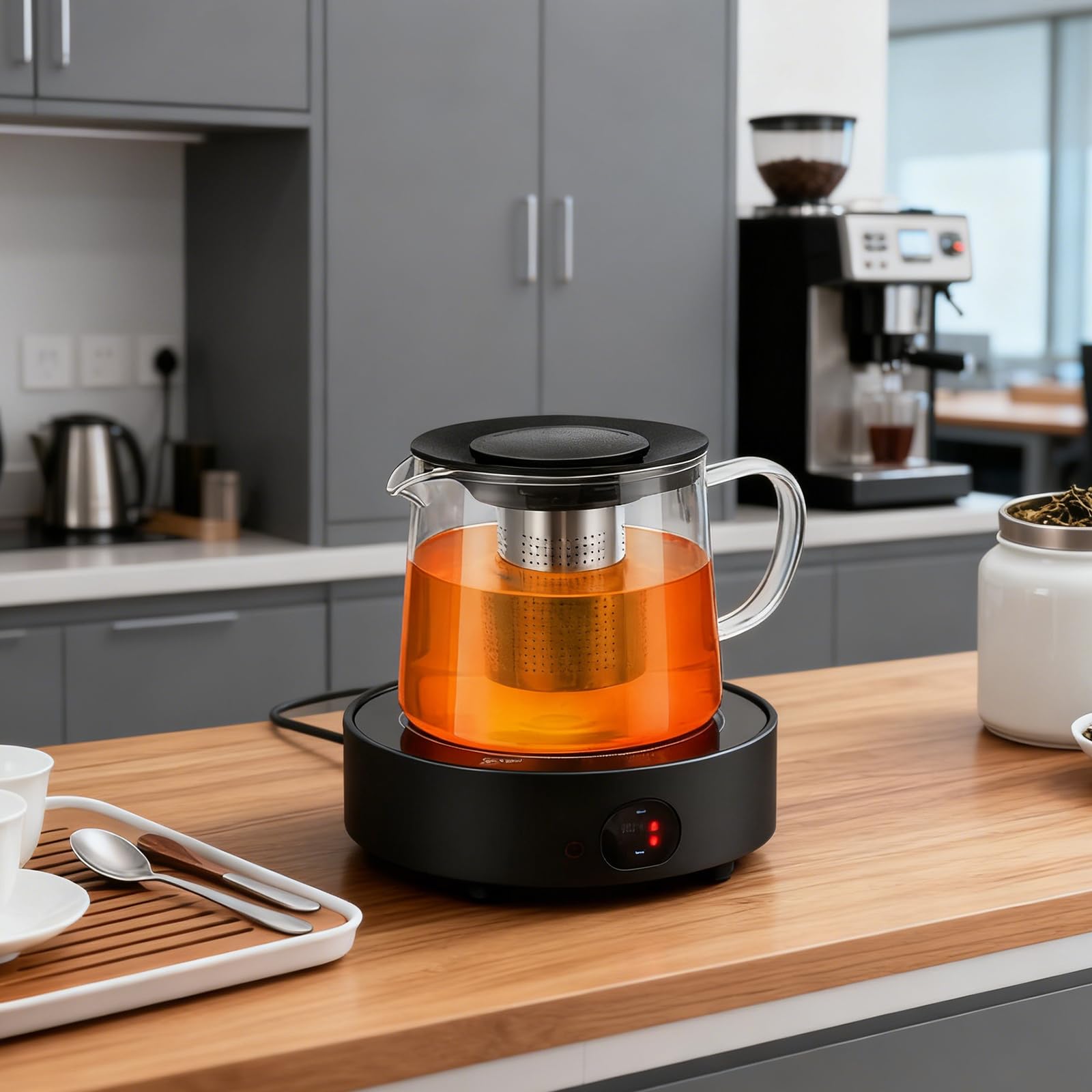 Teiera in vetro borosilicato resistente al calore, 1,5 l, teiera in vetro con colino da tè e coperchio, in vetro borosilicato per tè sfuso, tè alla frutta e tisane