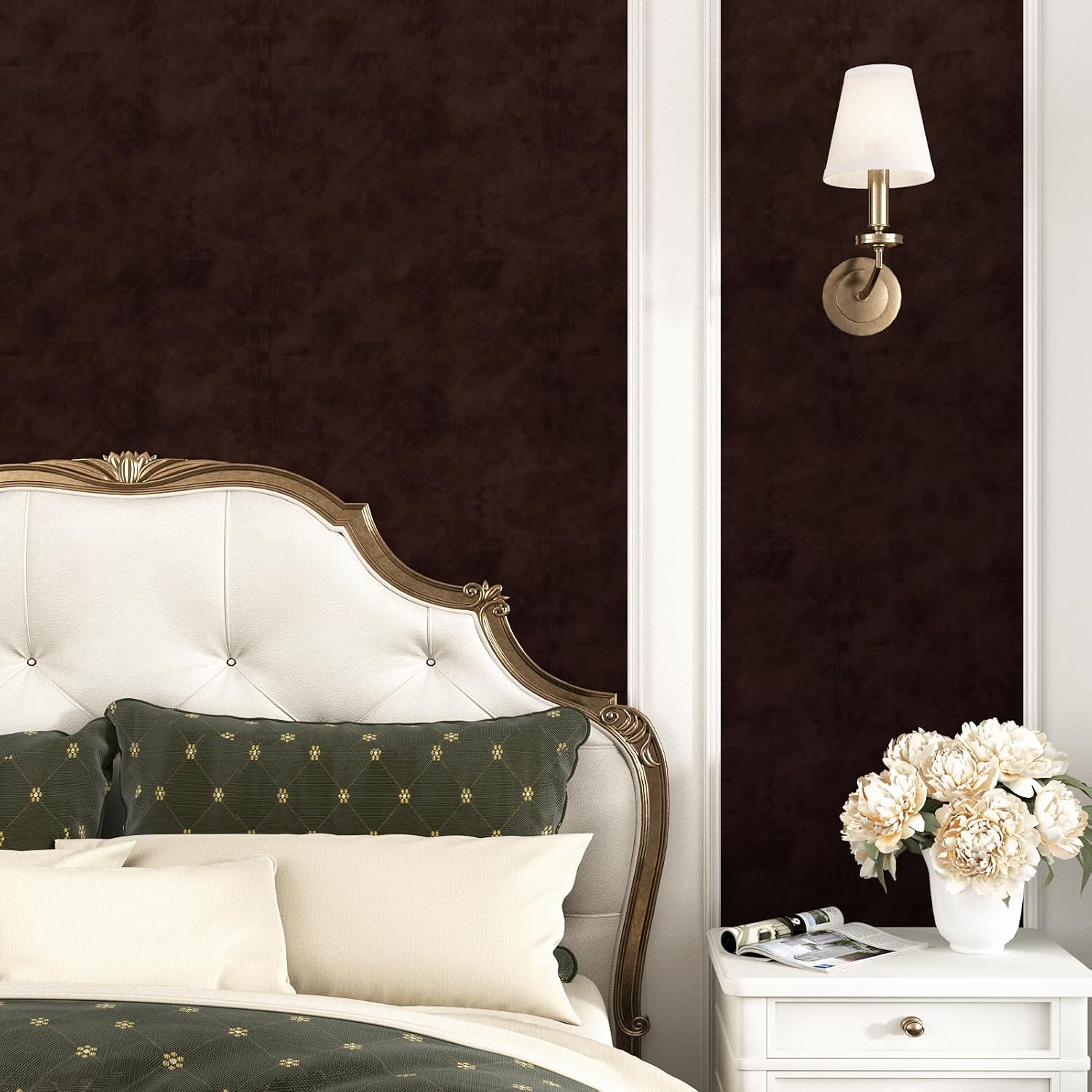 WESTICK Deep Brown Felt Farbric Velvet Wallpaper 12" x 394" Self Adhesive Felt Velvet Drawer Liner Roll Thick Matte Brown Flock Contact Paper for Art Crafts DIY Projects Dresser Shelf Cabinets Walls