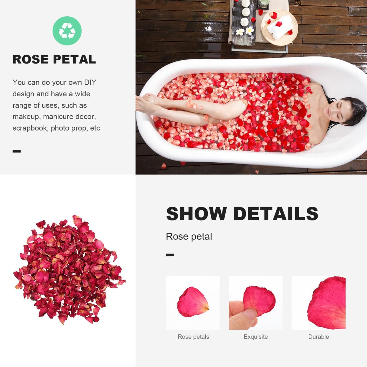 Dried Rose Petals 250g Natural DIY Flower Material for Handmade Wedding Decor Bath Soak Craft Making