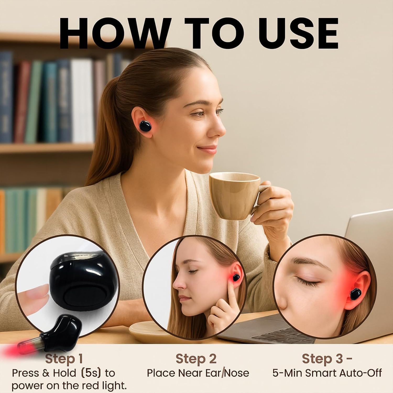 2026 Upgraded 650nm Red Light Device – LED Wellness Device for Ears and Nose, Hands-Free Design, Lightweight & Portable for Home, Work & Travel (Black)