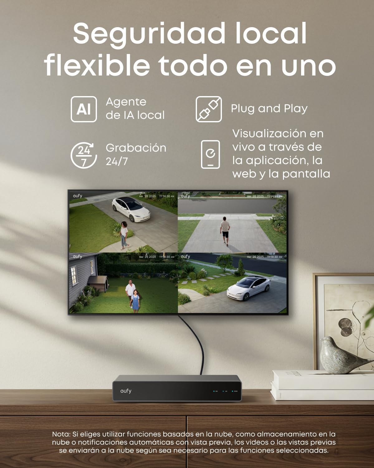 eufy Security E41 Camaras de vigilancia Exterior PoE NVR, 4 cámaras Torre 4K, 4K UHD, visión de 122°, visión Nocturna en Color, grabación 24/7, detección con IA, NVR de 8 Canales, Disco Duro de 2 TB
