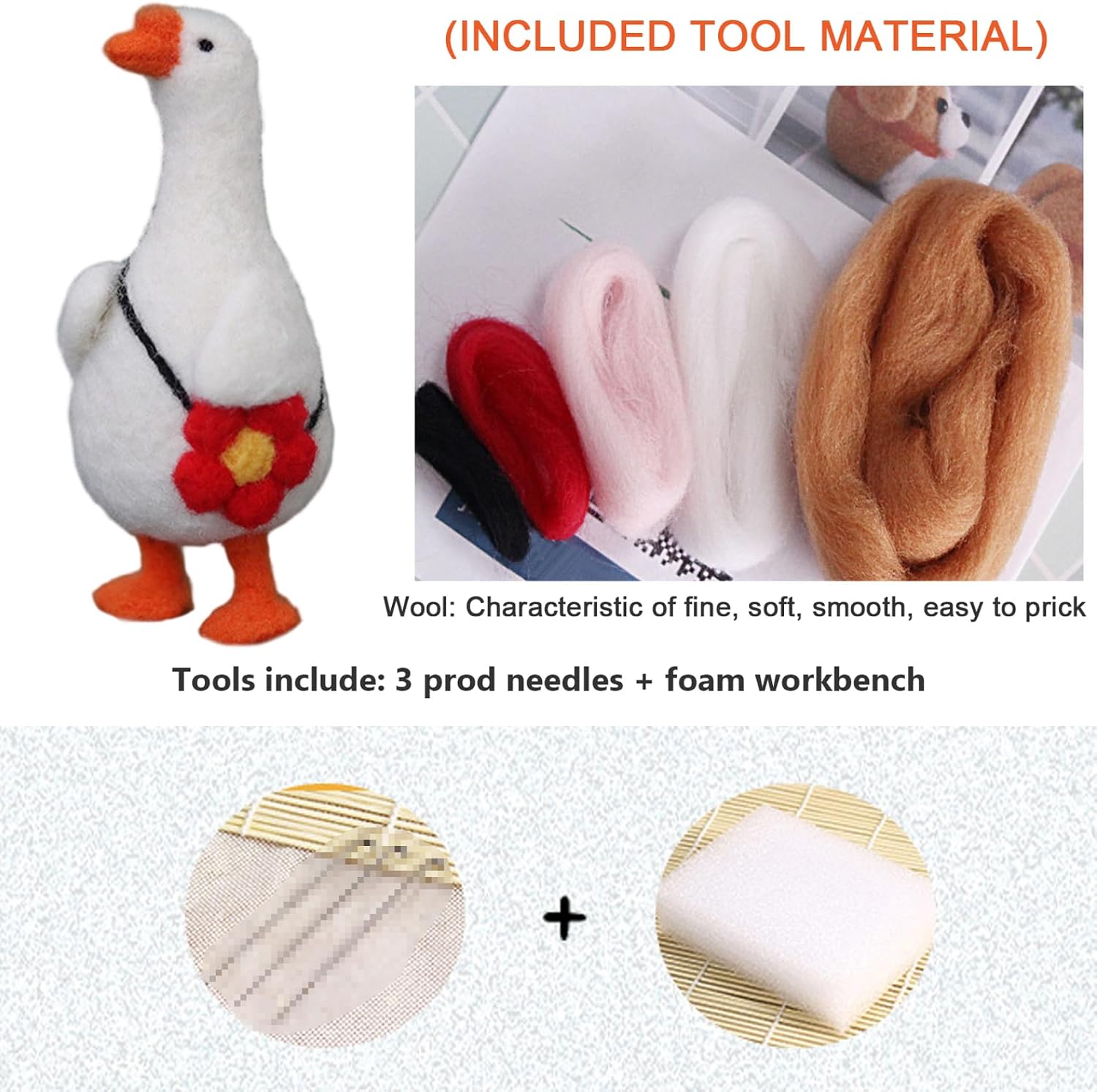 NASSMOSSE Needle Felting Kit, Cute Gooses Needle Felting Starter Kit, Funny Animal Toys Wool and Needles Set with Tools, for Adults and Beginners Craft Project image 4