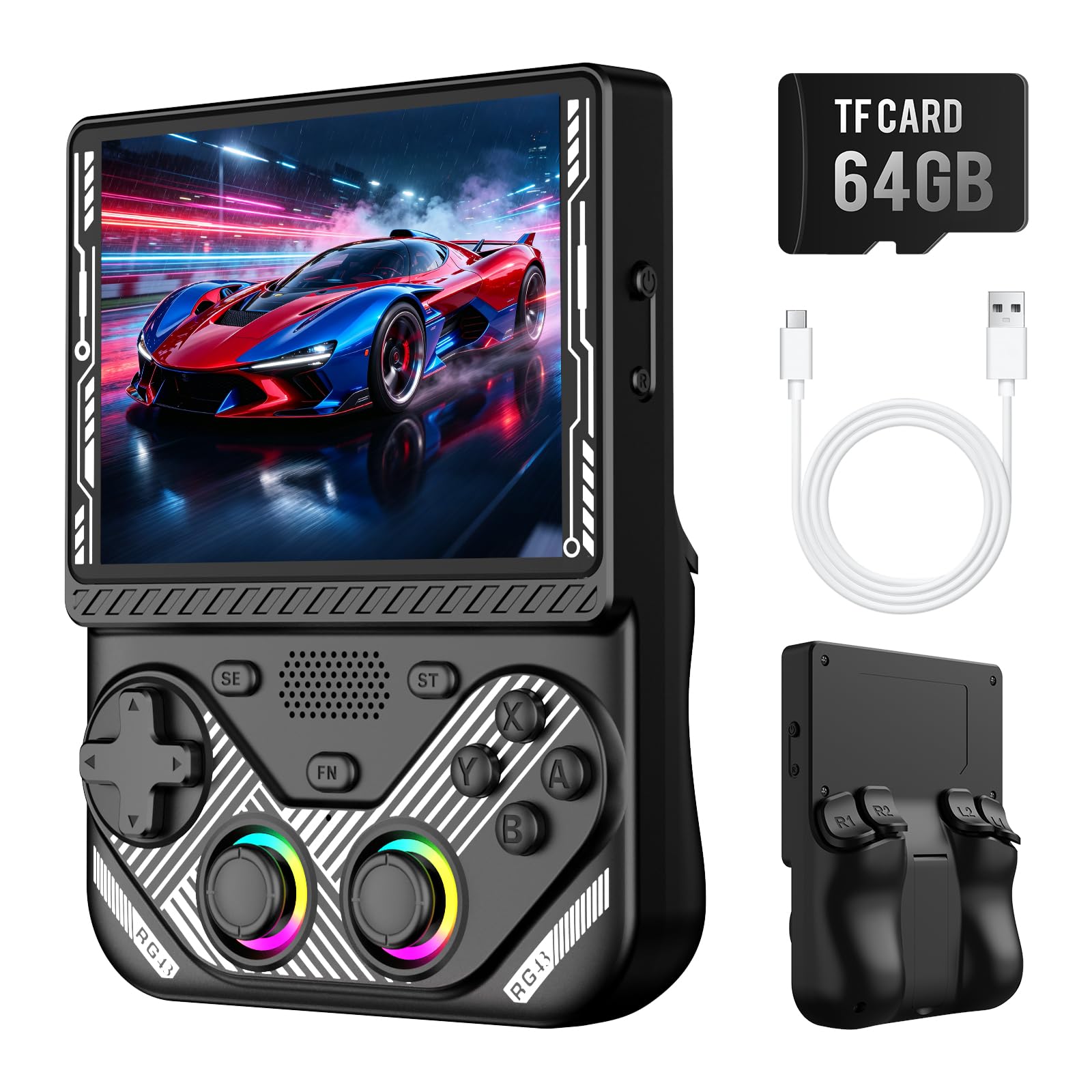RG43V Pro Retro Handheld Game Console with 4.3 Inch IPS Screen,Portable Dual System with RK3562 Chip,Dual RGBOX & EE System, WiFi Networked Fighting Retro Gaming Console, 4000mAh Battery, Black