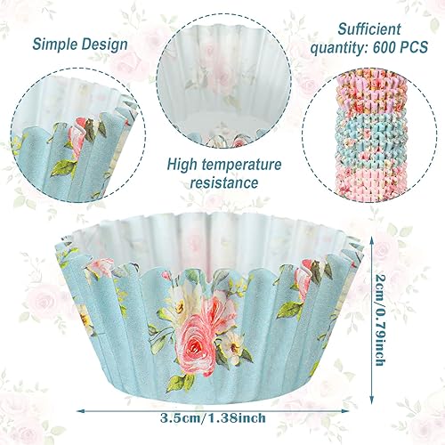 Miniatura 2 de Sunnyray 600 forros florales de mini cupcakes para hornear, acuarela, flores, pequeños forros de cupcakes, envoltorios de papel de hornear para