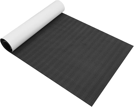 Boat Flooring EVA Foam Decking, Black Rectangle Sheet Faux Teak Marine Mat Marine Carpet Cooler, Self-Adhesive Flooring Material for Motorboat Kayak Swimming Pool 95" x 45.2"inch