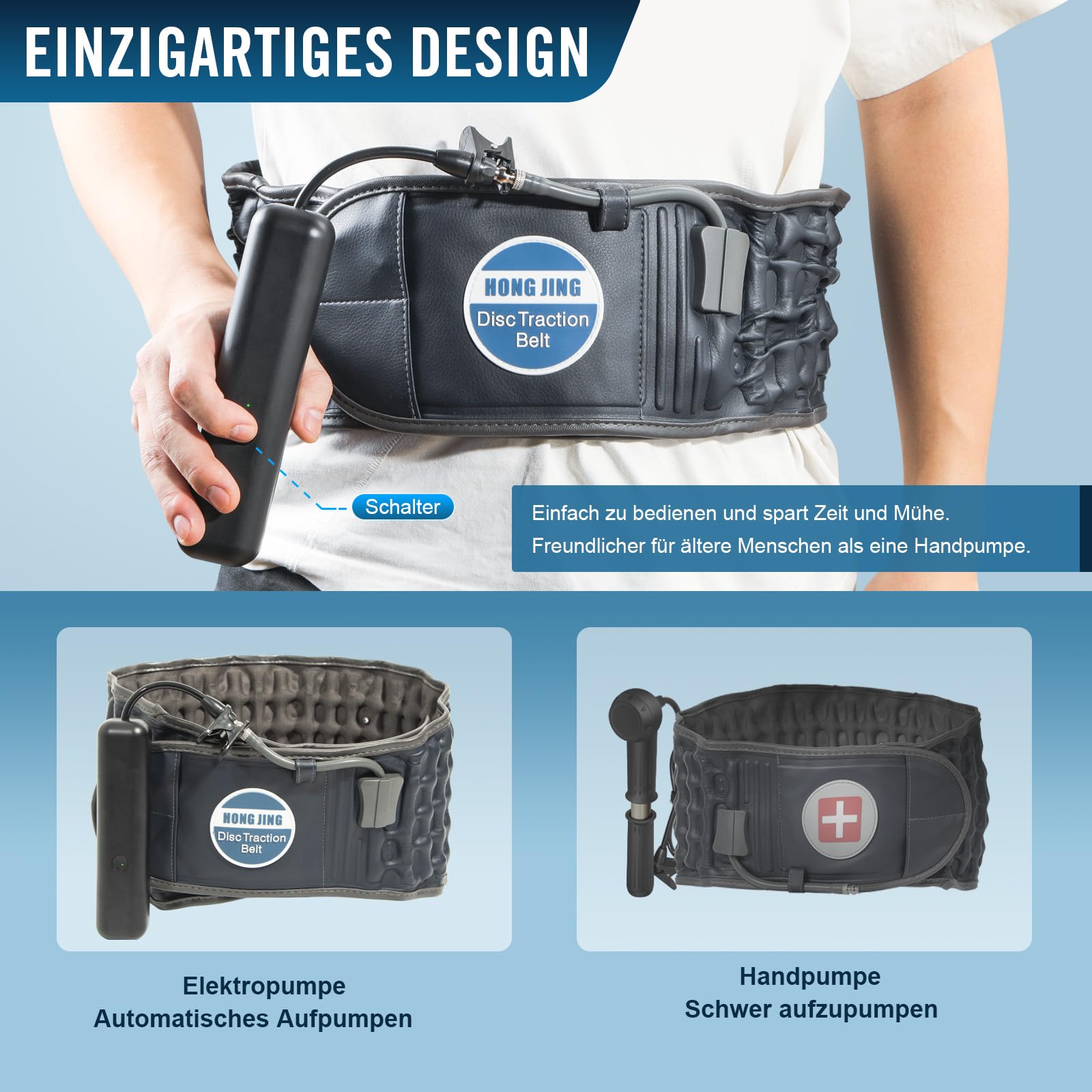 HONGJING Dekompressions-Rückengürtel mit elektrischer Pumpe zur Linderung von Rückenschmerzen, aufblasbare Lendenstütze zum Heben, Einheitsgröße für Taillen 29–49 Zoll