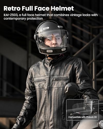 Miniatura 2 de ILM Casco de motocicleta de cara completa retro para adultos con visera, cascos vintage para cruceros, scooters, ciclomotores, pinlock, compatible