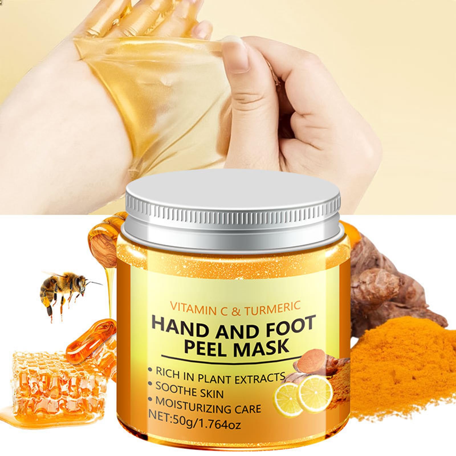 Vitamin C & Turmeric Hand and Foot Peel Mask - Moisturizing Hydrating Exfoliating Hand Film Hands Wax Peeling Masks Milk Honey for Dry Rough Cracked Skin Care for Women and Men, 50g / 1.76Oz