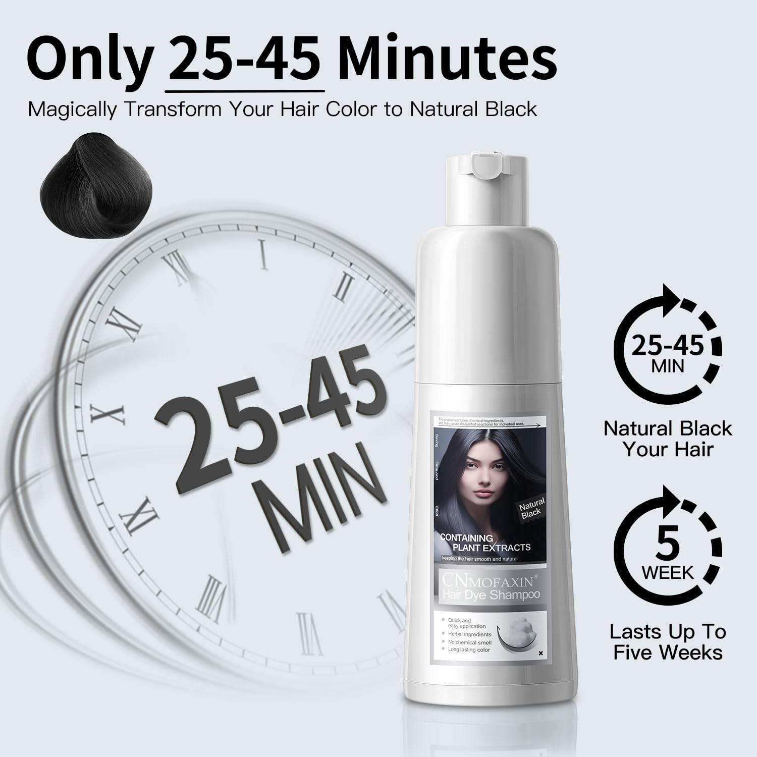 Color de cabello y barba 3 en 1 para hombres y mujeres: cobertura permanente de canas con esencias herbarias champú para colorear instantáneo (negro natural) 4