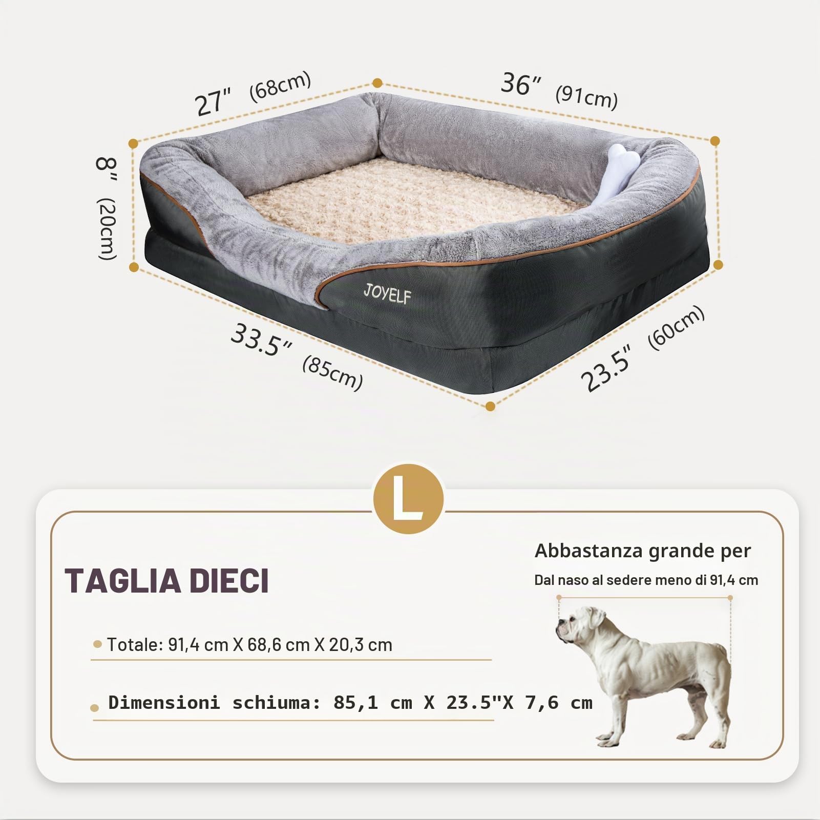 Memory Foam Cuccia Ortopedica per Cani con Copertura Rimovibile e Lavabile JOYELF