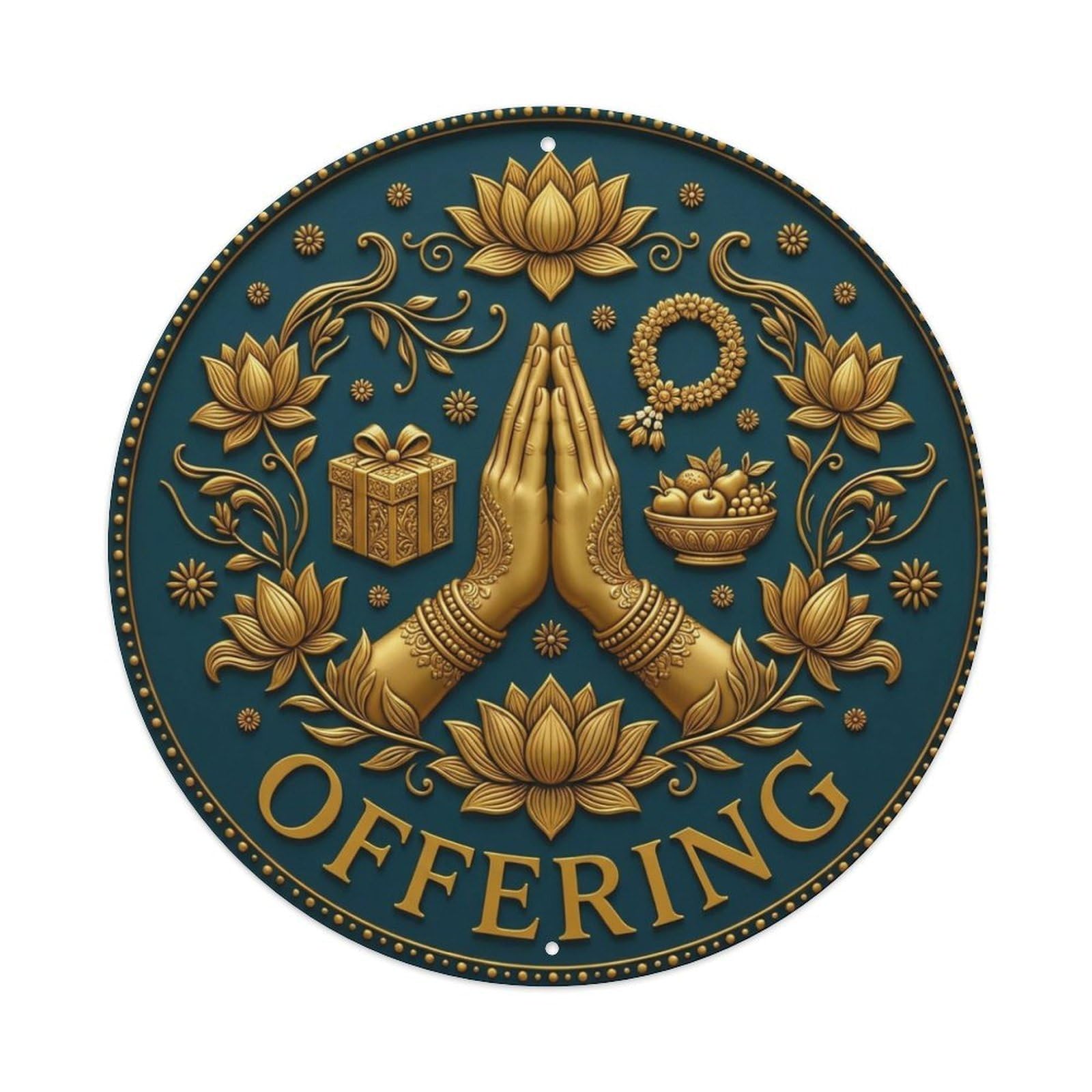 Fyrn Style Metal Tin Sign Vintage Namaste Praying Hands Offering Flower Zen Yoga