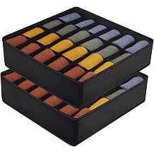 Drawer Organisers - 2 Pack, Foldable Dividers Wardrobe Closet Storage Box for Socks, Ties, Underwear Black