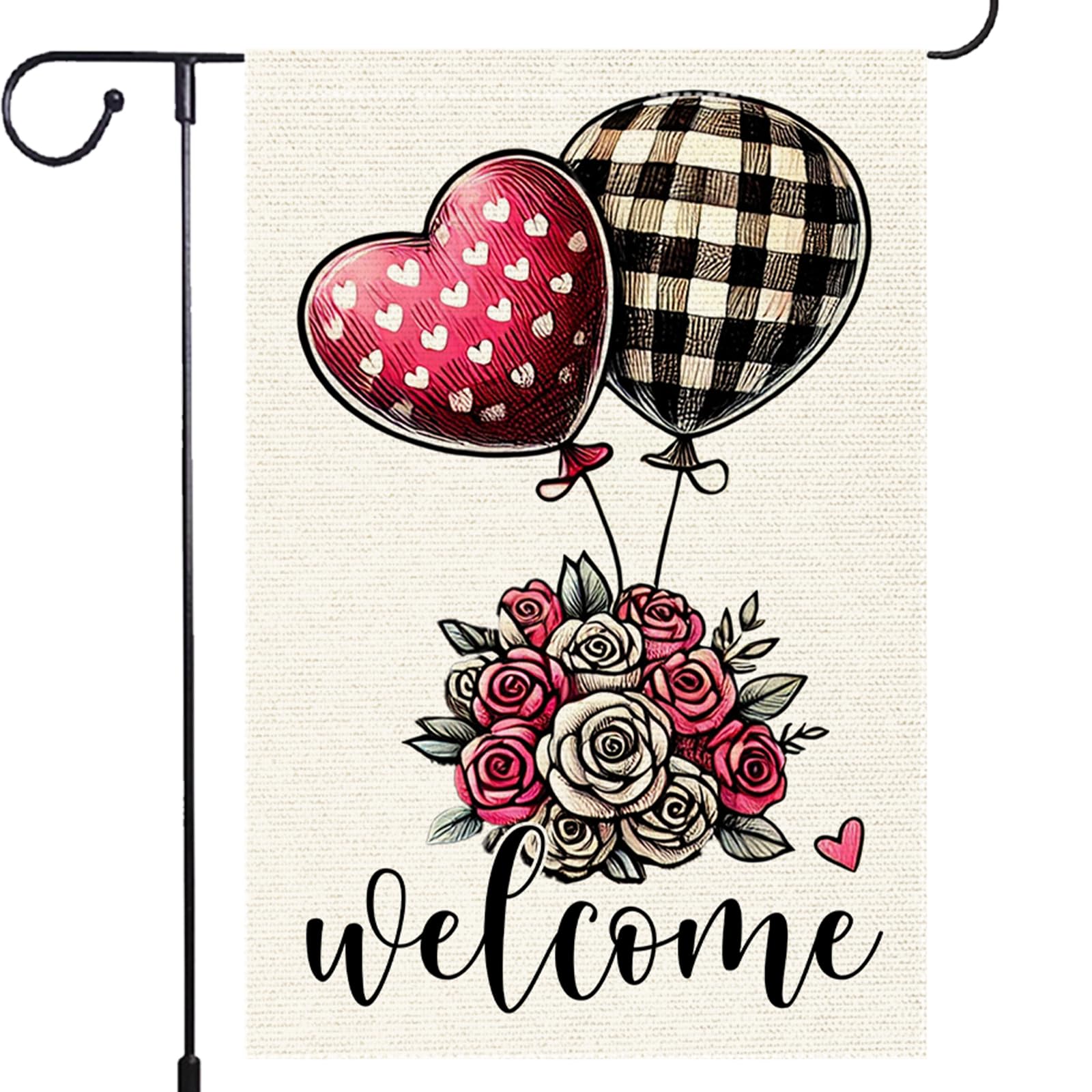 RMXJKIIU Valentine's Garden Flag 12x18inch Burlap Love Heart garden flags Rustic Farmhouse Yard Lawn Anniversary Wedding flag Decorations Banner