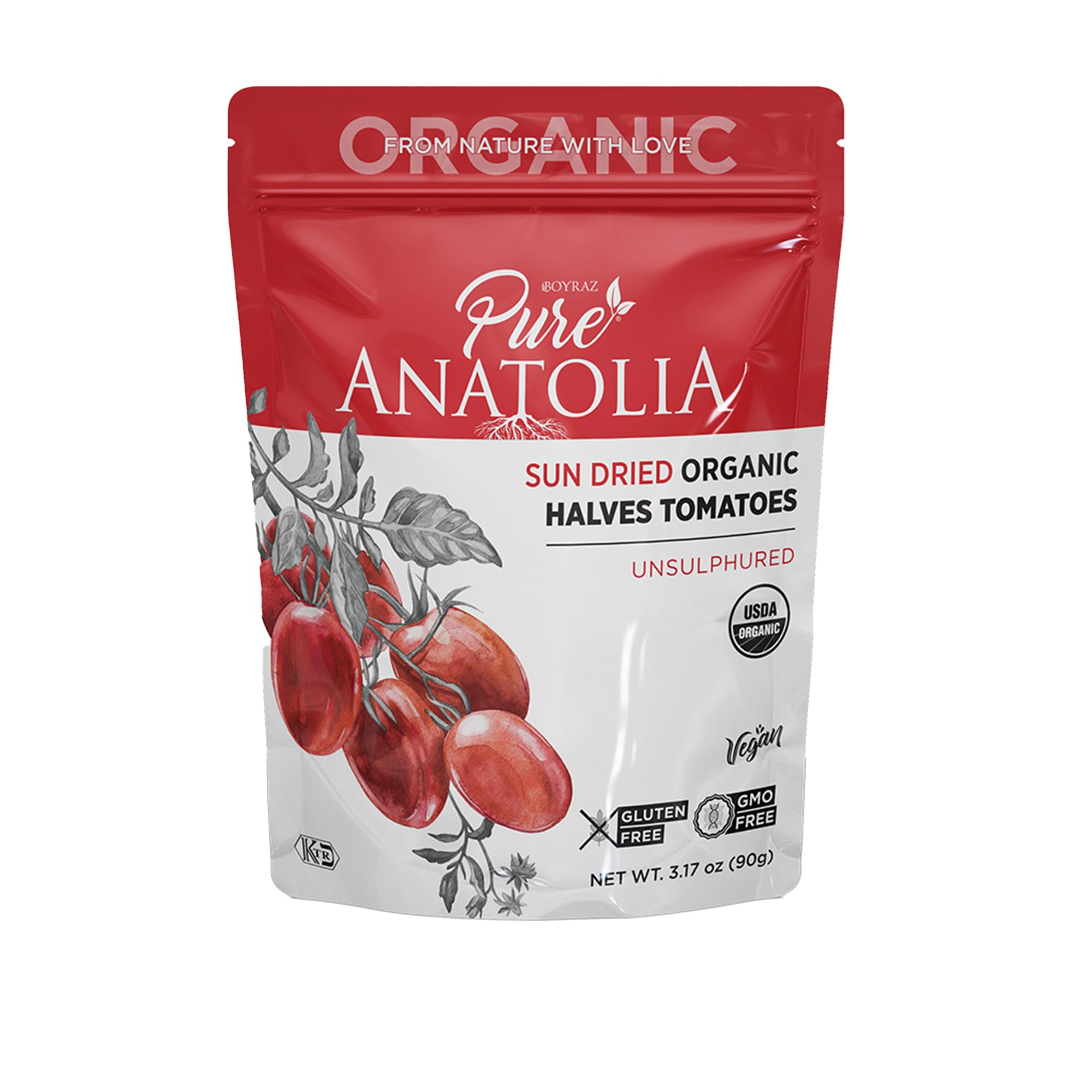Sun Dried Organic Tomatoes Halves Cut by Pure Anatolia (Resealable Portion Control Packs, Non-GMO, Gluten-Free, Vegan, Unsulfured, Nutrient-Rich, No Preservatives, Pack of 1)