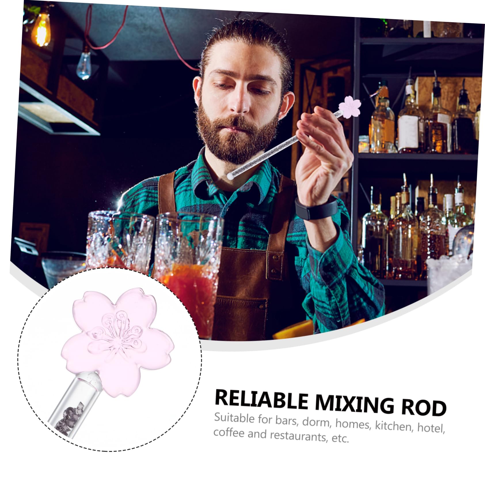 STOBAZA 1Pc Long Handle Flower Glass Stirrer Heat Resistant Beverage Mixing Stick Deep Stirring Rod for Coffee Juice and Cocktails