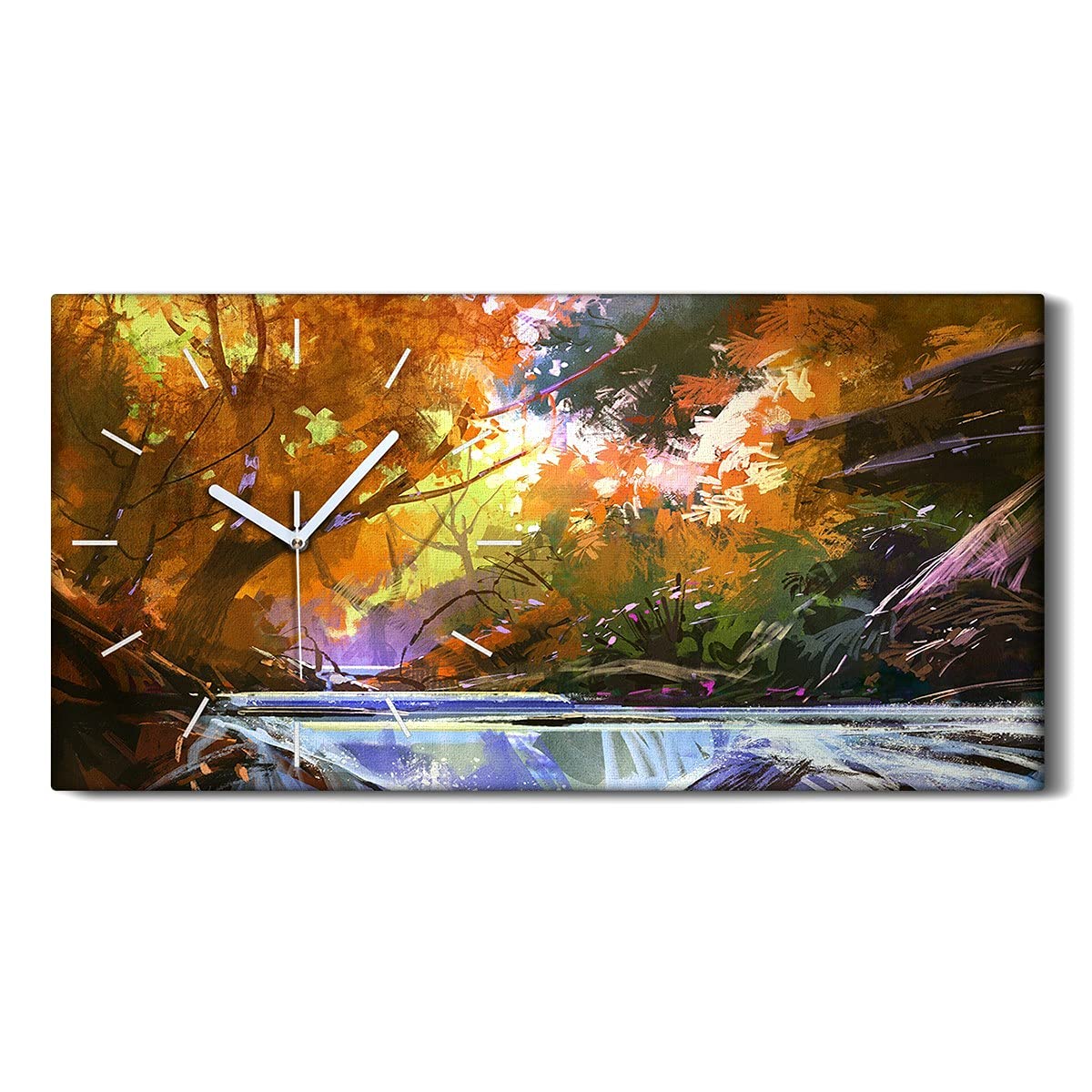 Horloge sur Toile 60x30cm Abstrait Forestier et Arbres pour Salon
