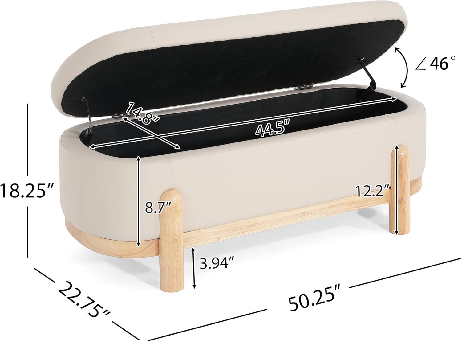 Christopher Knight Home Daggy Upholstered Ottoman with Storage for Living Room, Faux Leather Modern Storage Ottoman Foot Rest, Bedroom Oval End of Bed Bench with Wooden Frame, Beige