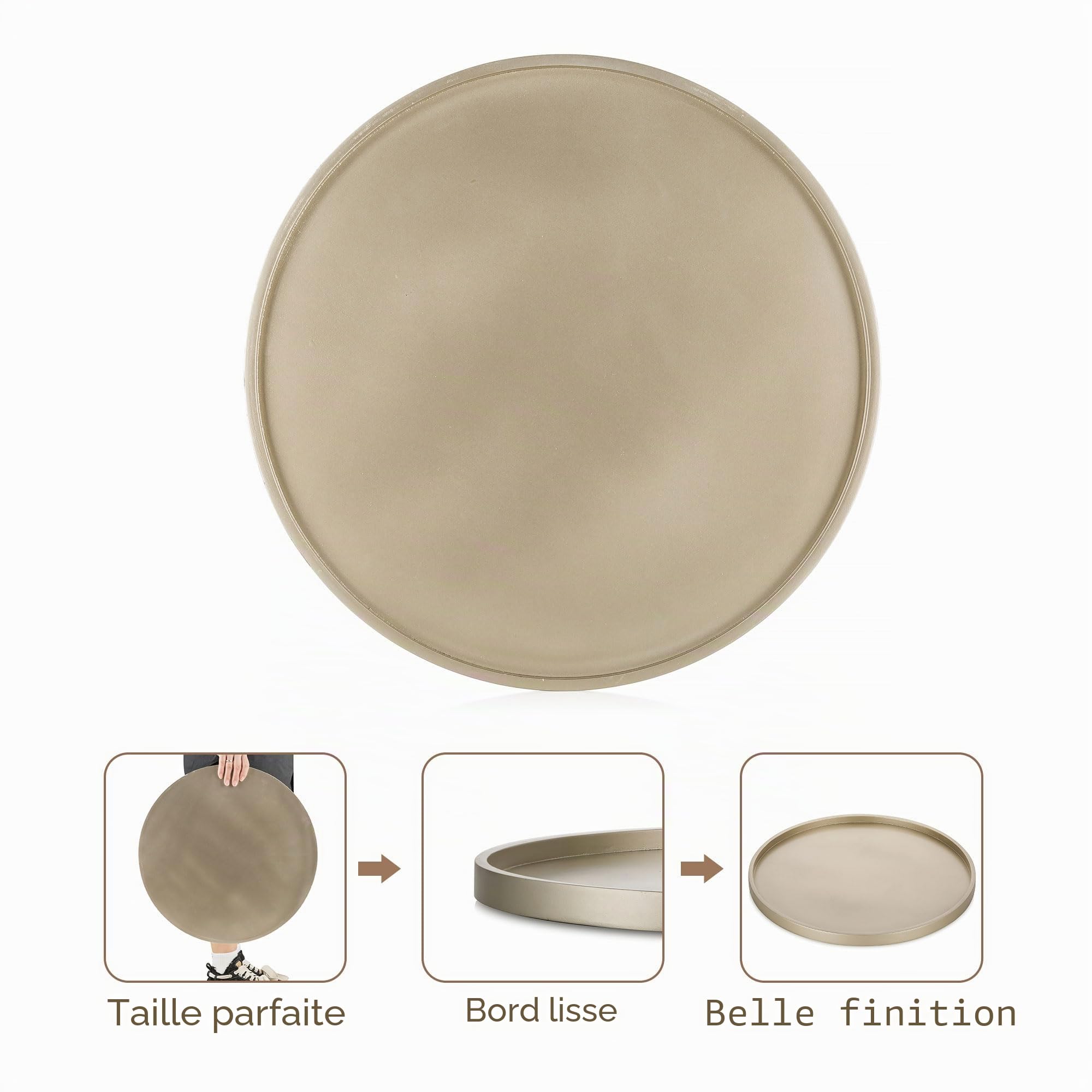 Hanobe Plateau de Service Bois: Rustique Plat Decoratif Rond Petit Marron Cafe Plateaux Perles Boho Mini Table Plats Ferme Deco pour Repas Canapé Cuisine, 30cm