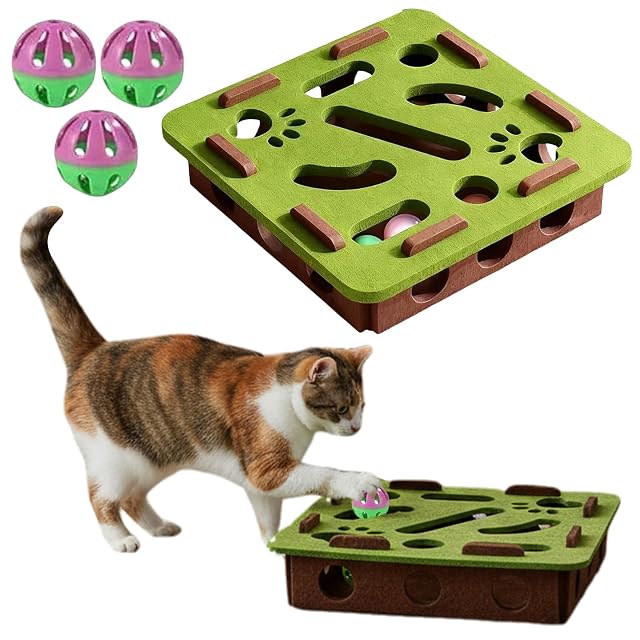 Foto 5 de 8 de HTU Juguete Interactivo para Gatos Caja de enriquecimiento y Rompecabezas con 3 Bolas y Lima de uñas