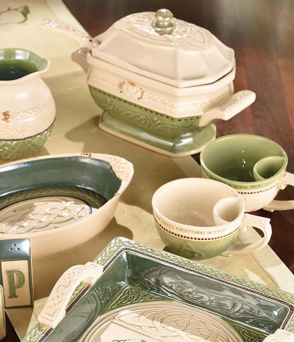 Celtic Ceramic Gift Boxed Teacup with Bag Holder (8 Pack), 4"/Medium, Green/Cream/White/Lime/Brown